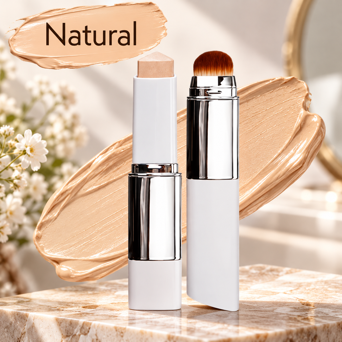 Koreansk Återfuktande 2-i-1 Color-changing Foundation Stick med borste
