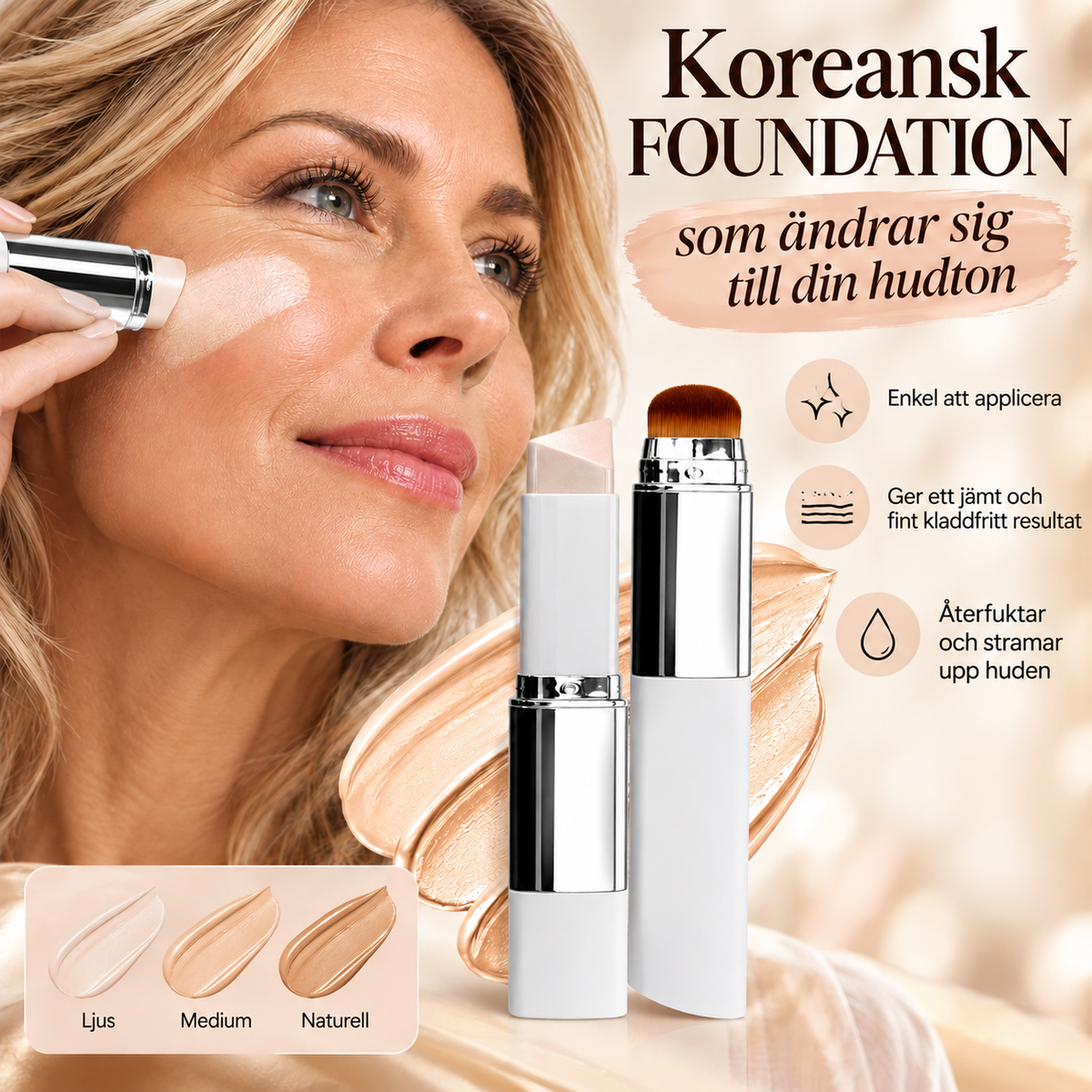 Koreansk Återfuktande 2-i-1 Color-changing Foundation Stick med borste